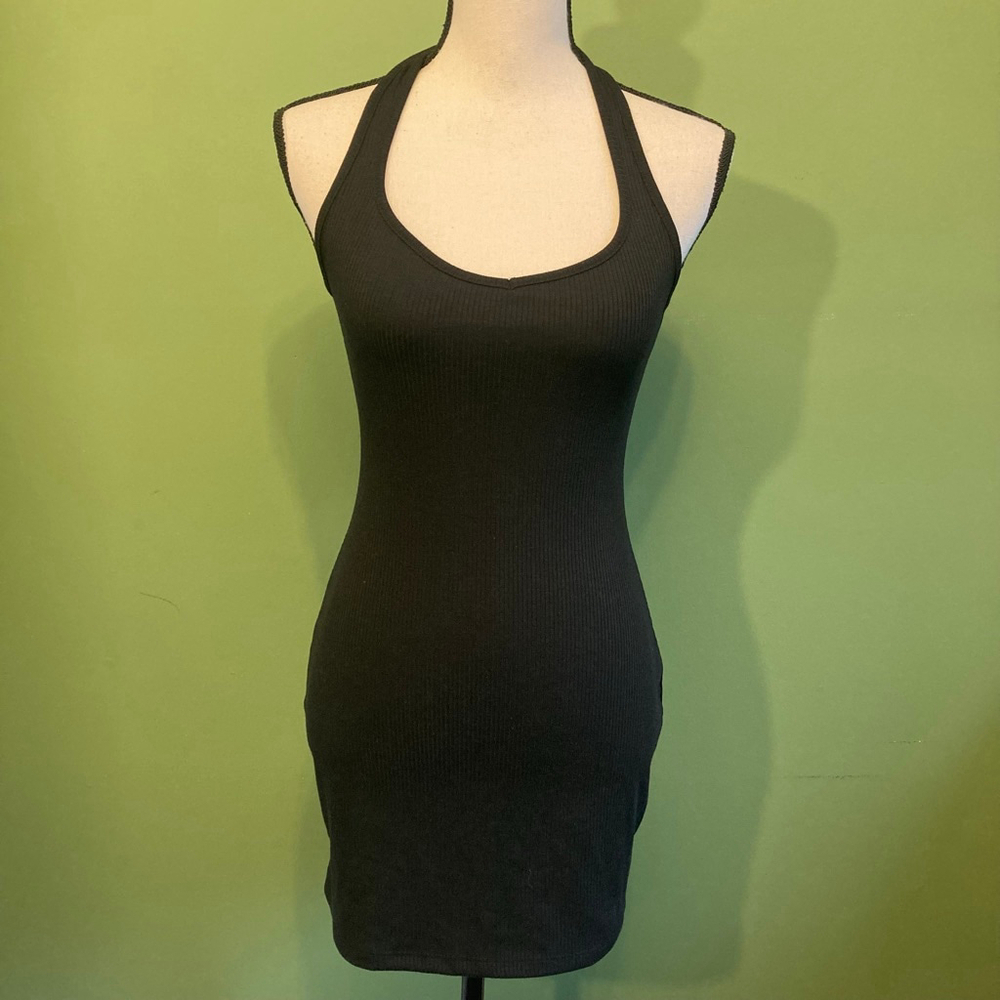 Women's ARDENE Black Ribbed Halter Mini Dress S